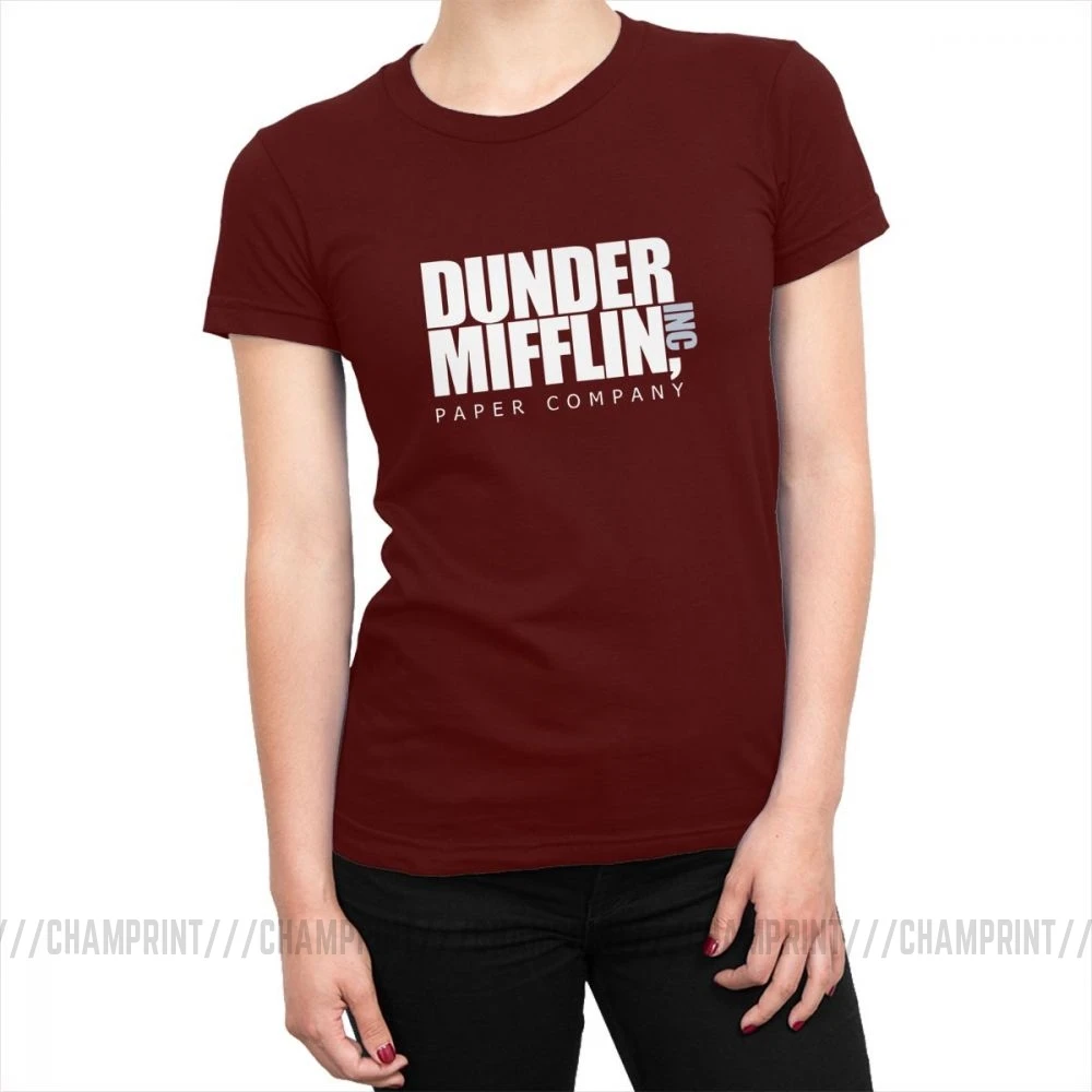 Dander Mifflin бумажная компания Женская Футболка Harajuku забавные офисные футболки Топ Гранж рок футболки для женщин Одежда большого размера - Цвет: Бургундия