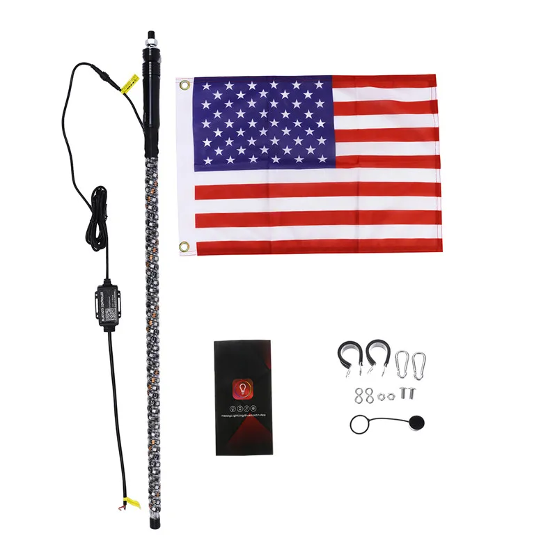 

DC12V RGB LED Whip Light 3FT with Base Waterproof Bendable Wireless Remote Control Flagpole Lamp Light 300 Colors+America Flag