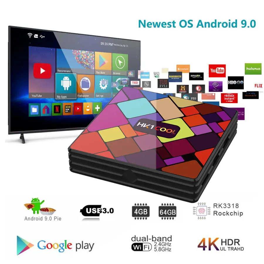 Hk1 прикольный Android приставка 128gb Tvbox Android 9,0 4gb Ram Rk3318 32/64gb 2,4/5,0g двойной Wifi Youtube 4k Netflix Android-ТВ приставка