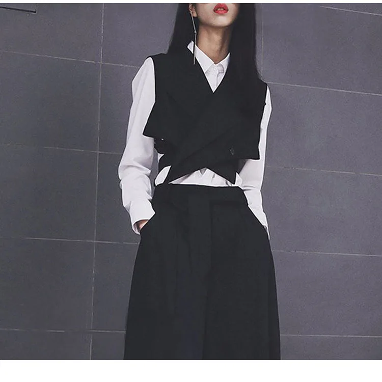 2019 Women Fashion Vest Jacket Girls Sashes Sleeveless Button Casual Waistcoat Short Solid Black Office |