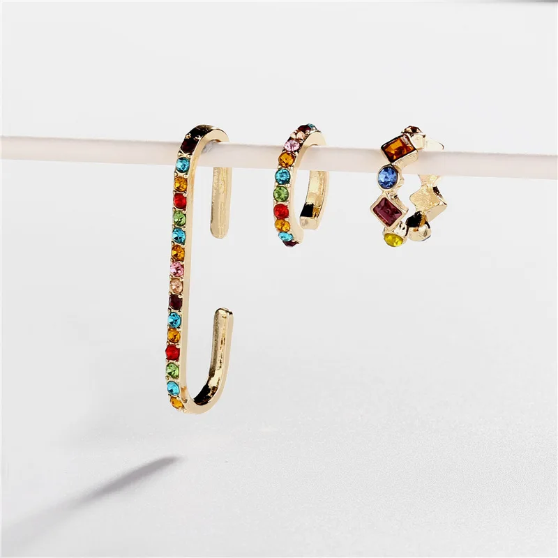 HUIDANG Trendy Fashion Jewelry Crystal Jeweled Metal Cuff Earrings for Women | Украшения и аксессуары
