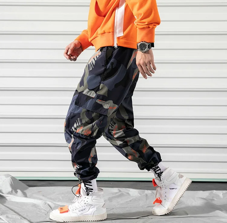 Camouflage Men Streetwear Pants Harajuku Casual Cargo Pants Man Printed Multi-Pockets Hip Hop Elastic Trousers Pantalon Homme