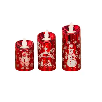 

1 Set 3 Pcs Christmas Candlestick Led Light Simulation Candle Wind Lights Small/Medium/Large Size Print Santa Snowman Table Orna