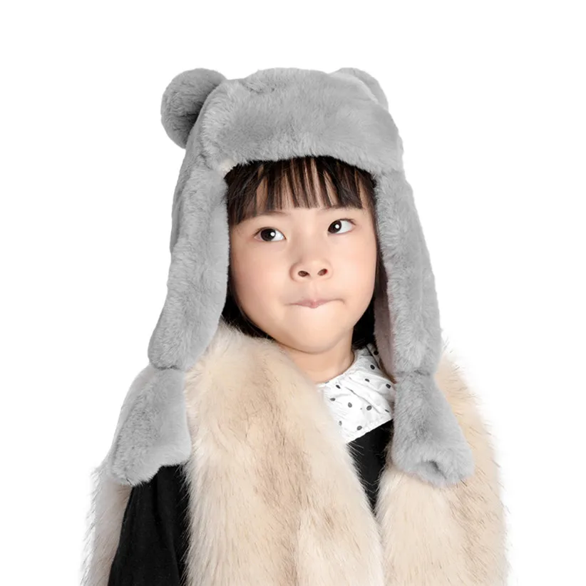Дизайн, детские теплые флисовые шапки-бомберы с ушками для холодной зимы, теплые уличные шапки для мальчиков и девочек, милые шапки 9822 - Цвет: Gray