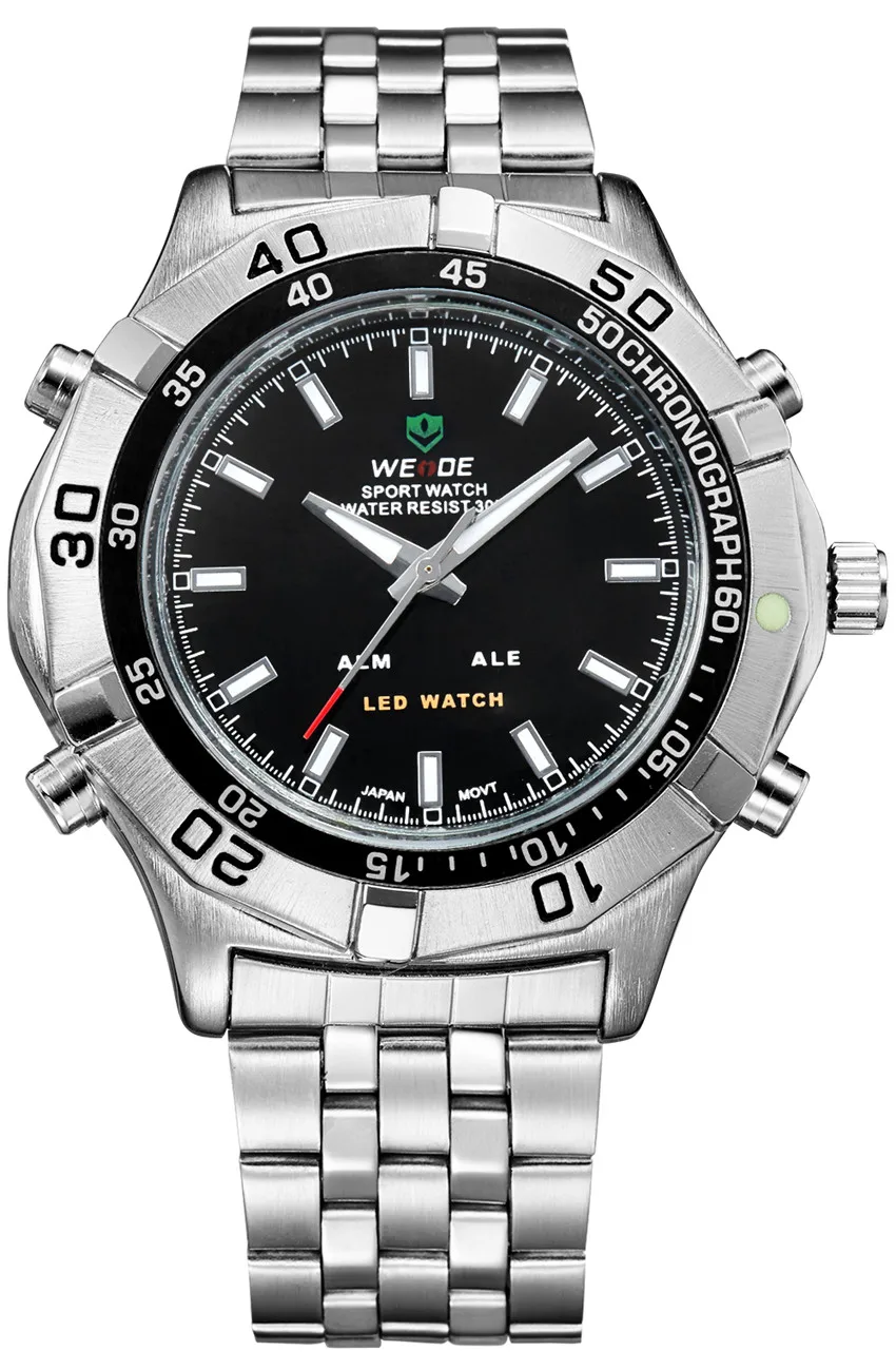 WEIDE LED часы из нержавеющей стали Дата водостойкой кварцевые Relógio Спорт Аналоговый