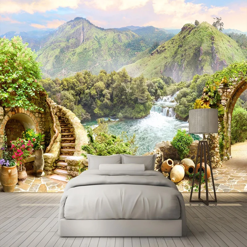 Фото обои 3D сад Горный пейзаж с озером фрески гостиная спальня креативный домашний декор настенная бумага для рисования де Parede