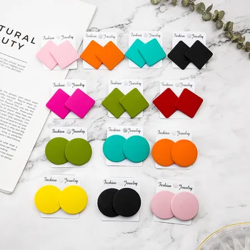 

Lovely Cute Colorful Geometric Stud Earring New Arrival Fashion Summer Charm Square Round Stud Earring For Women Gift Jewelry