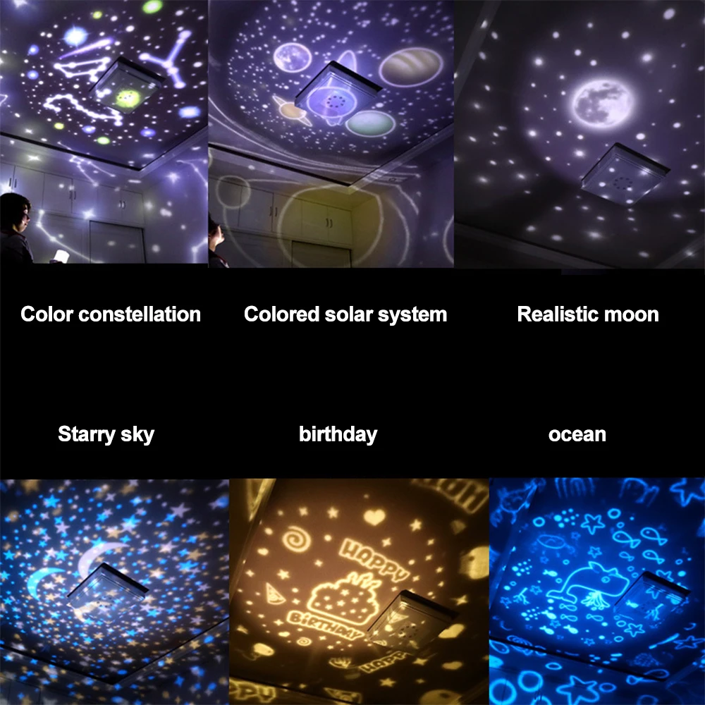 Us 15 65 25 Off Rotating Led Star Moon Sky Light Projector Magic Rotating Tricolor Baby Kid Bedroom Night Lamp With Dimming Usb Battery Powered On