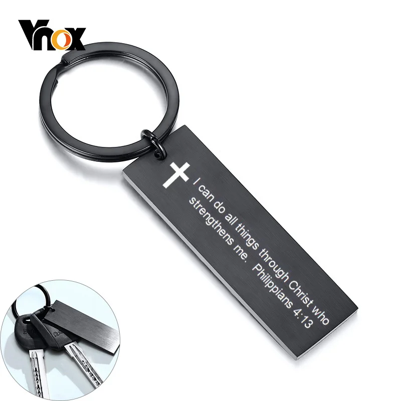 Vnox Black Stainless Steel Personalize Engrave Bar Key Chain Custom Father Husband Boyfriend Gifts for Him | Украшения и