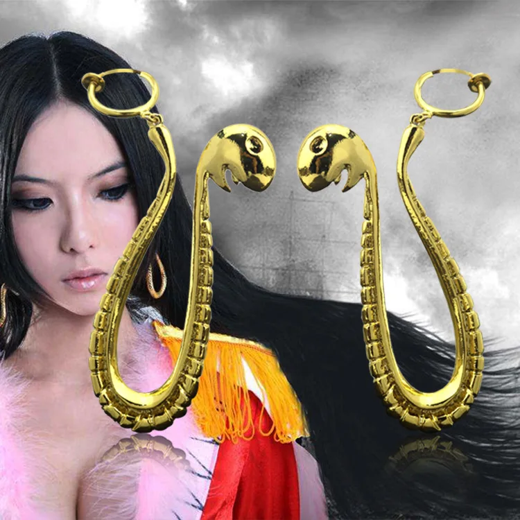 Boa Hancock Anime One Piece Golden Metal Snake Earrings Eardrop Ear