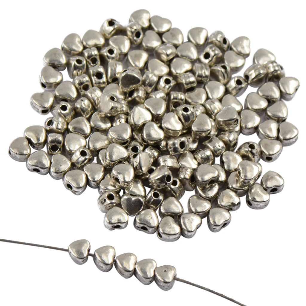 100pcs Tibetan Style Silver Heart Spacer Beads Craft Beading For Jewelry Making
