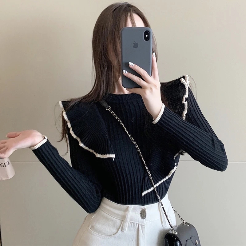 Mozuleva 2019 Sweet O-neck Ruffles Women Knitted Sweater Autumn Winter Warm Slim Long-sleeved Female Pullover Jumpers Vestidos Mozuleva 2019 Sweet O-neck Ruffles Women Knitted Sweater Autumn Winter Warm Slim Long-sleeved Female Pullover Jumpers Vestidos