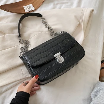 

Stone Pattern PU Leather Crossbody Bags For Women 2020 Simple Solid Color Shoulder Handbags Female Travel Chain Cross Body Bag