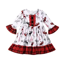 От 1 до 6 лет Детское платье для маленьких девочек зимнее рождественское платье принцессы с принтом праздничные платья