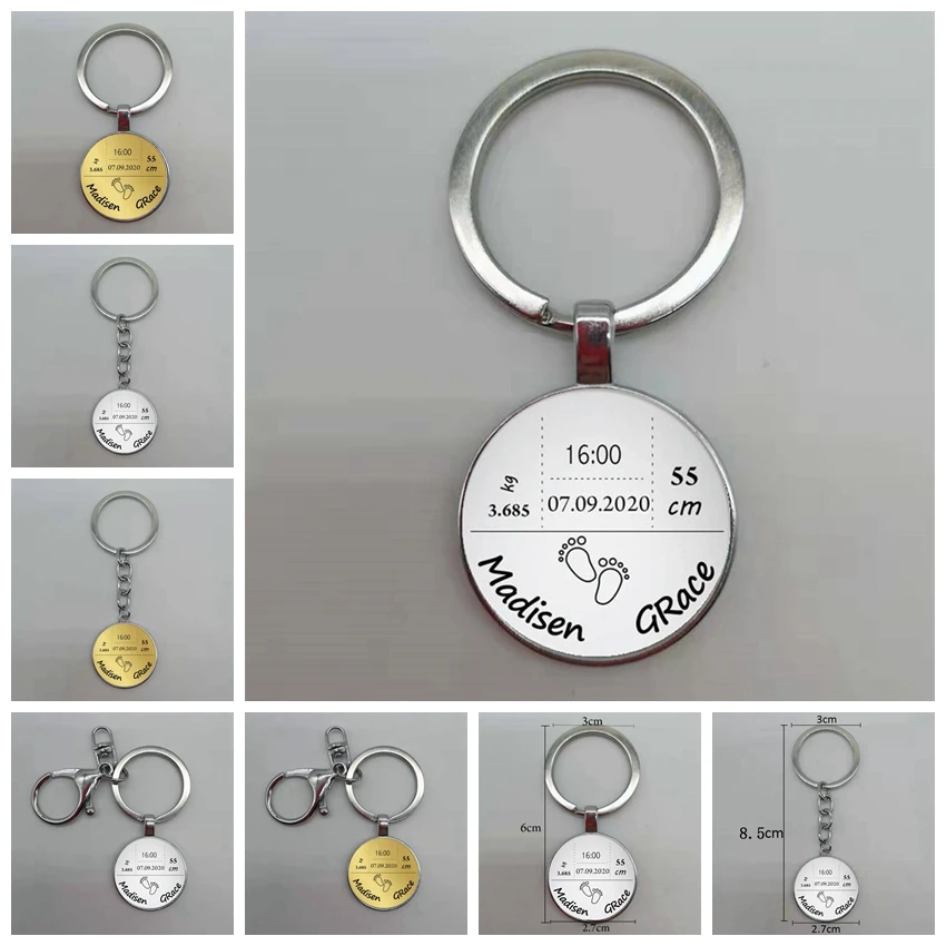 Round Baby Key Chain Diy Name Birthday Date Weight Time Newborn Height Commemorative Key Ring