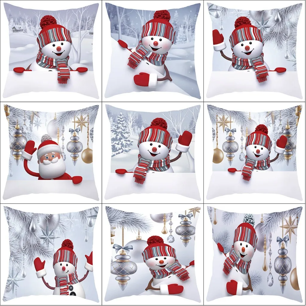 

Cartoon Snowman Cushion Cover Cute Creative Christmas Snowman Decorative Pillowcase Christmas Throw Pillow Case Cushion Cojines
