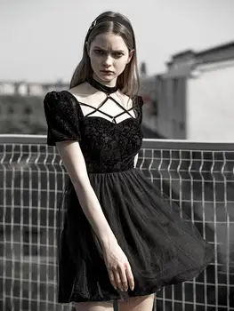 

Punk Rave Women's Romantic Goth Bubble Sleeve Mini Dress PQ589LQ Asia Size(S-L)