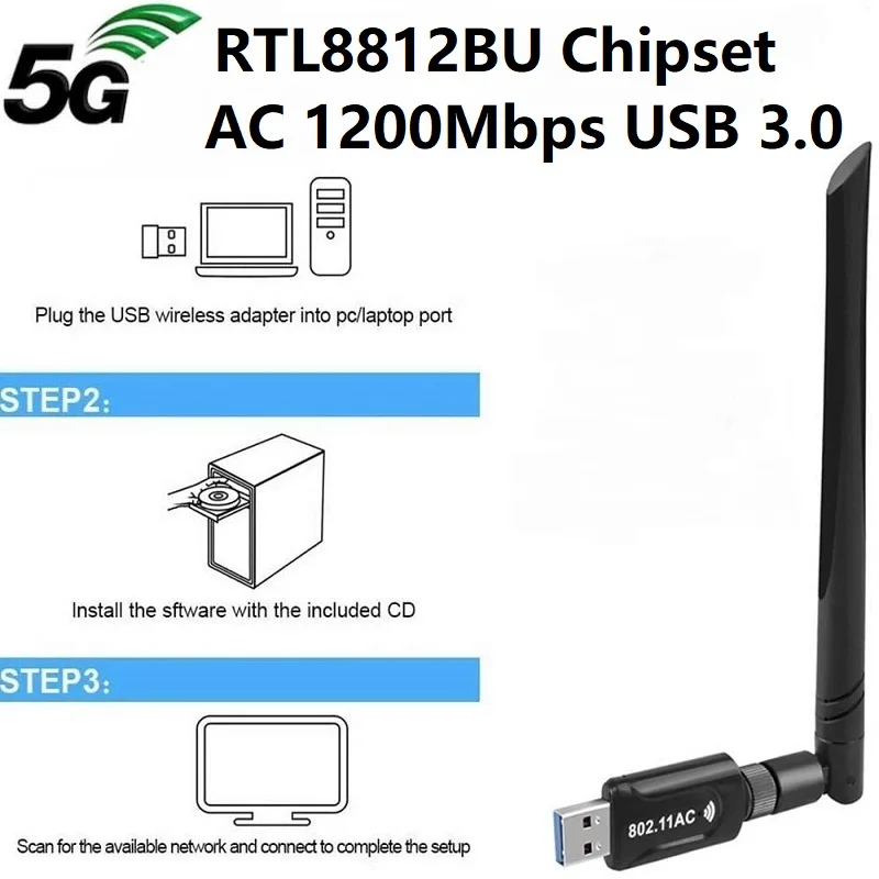 New 2.4G / 5G WiFi USB 3.0 Adapter Wireless AC 1200Mbps Network Card