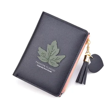 

New Arrival Ladies Short Wallet Top Quality Leaf Pattern Wallet Coin Purse Zipper Korean Tassel Small Purse Billetera Mujer QB92