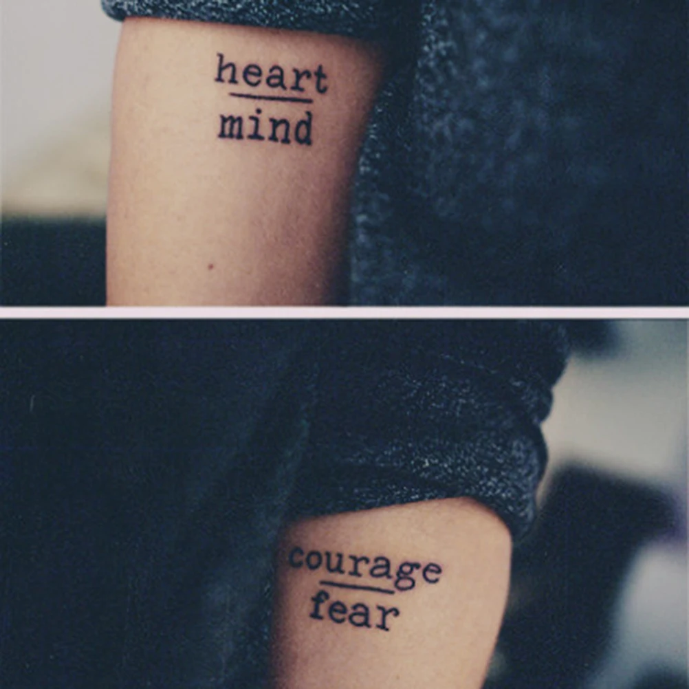 Fake Tattoos 1 Pc Fashion Heart Mind Courage Fear Letters Waterproof Stickers Temporary Tattoo Body Art Decoration | Красота и