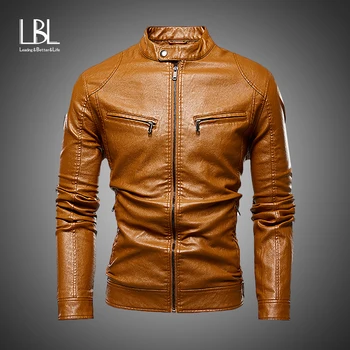

Men Autumn New Motorcycle Causal Vintage Leather Jacket Coat Men Outfit Fashion Biker Zipper Pocket Design PU Leather Jacket Men