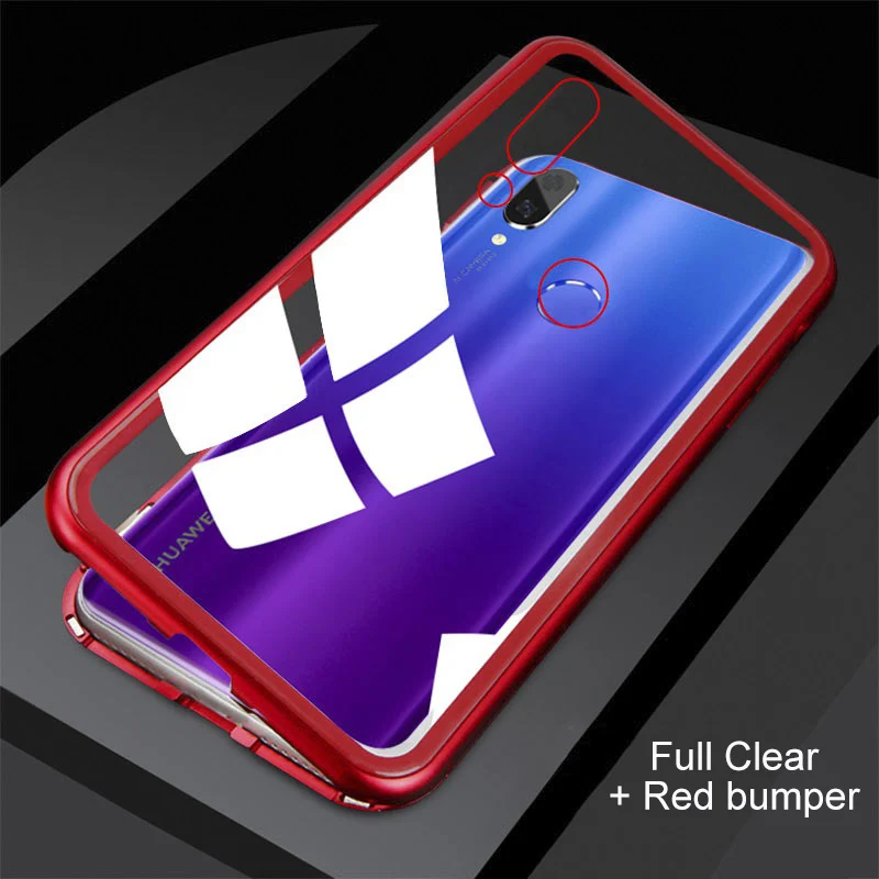 Адсорбционный металлический магнитный чехол для huawei P30 20 lite pro P smart mate 20X30 lite 10 20 Honor 8X 9X nova 3 3i Магнитный чехол - Цвет: Clear Red