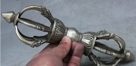 320 1" Китайский Тибет буддизм серебро Phurpa PELE Vajra Статуэтка с инструментами