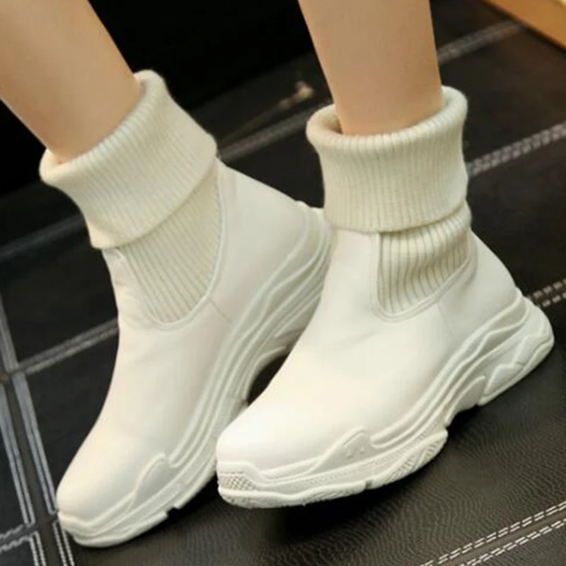 Autumn winter woman boots platform Leisure Knight boots Solid color wild high-top Mid-tube wool women's boots botas mujer fa69