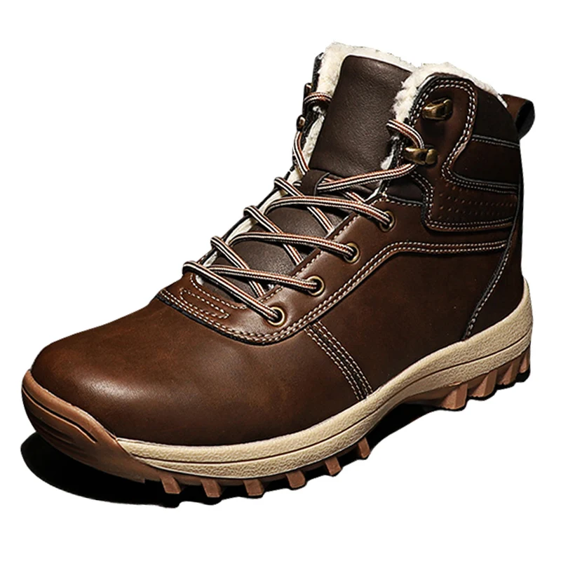 

Men Causal Boots Plush Lining Winter Snow Warm Shoes Comfortable Fashion PU Leather High Quality Man Shoe Ankle Non-slip Sole
