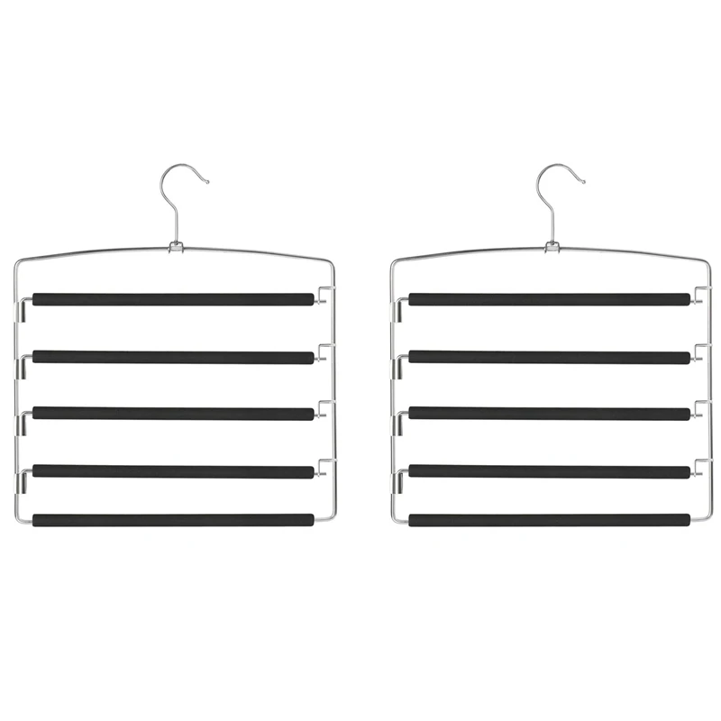 

Pants Hanger 5 Layer Metal Non-Slip Foam Filled Swing Arm Space Save Clothes Lazy Hangers Wardrobe Storage Bag Pants Skirt Scarf