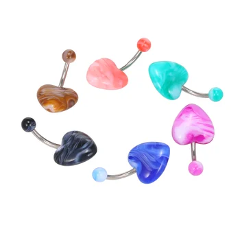 

6pcs Heart-shaped Navel Studs Ombre Multicolor Belly Button Ring Hypoallergenic Piercing Jewelry Stainless Steel