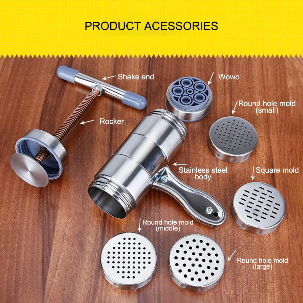 

Manual Noodle Maker Press Pasta Machine Crank Cutter Fruits Juicer Cookware With 5 Pressing Moulds Making Spaghetti Kitchenware