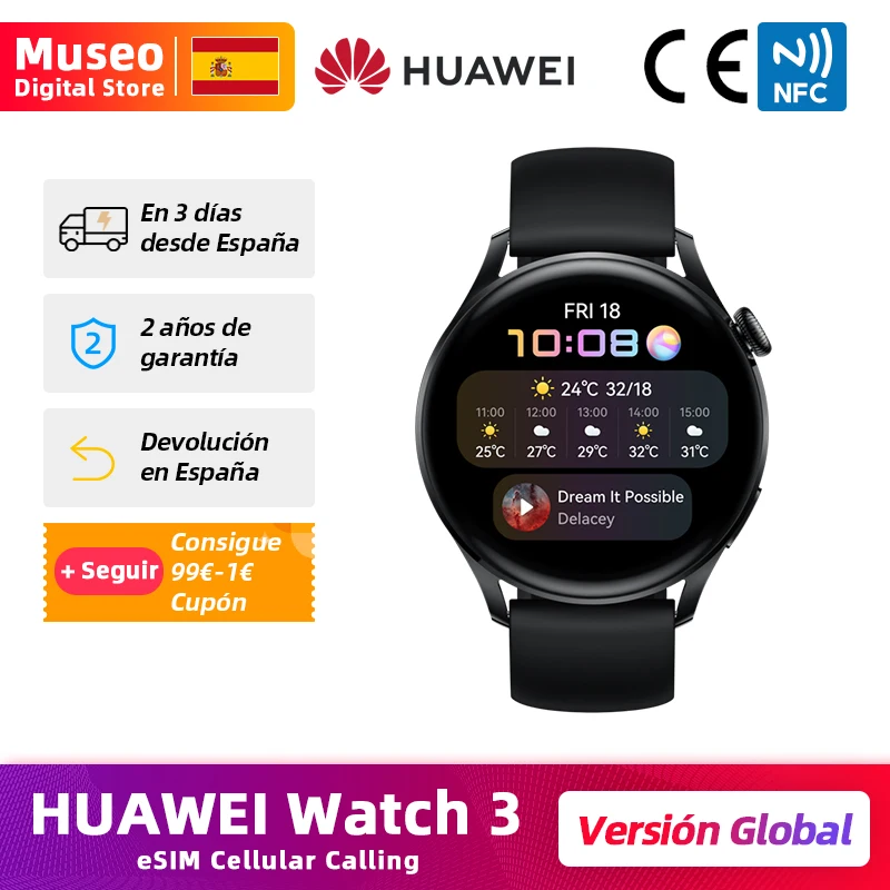HUAWEI WATCH 3 Smartwatch,eSIM Cellular Calling,Built in GPS Smart