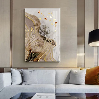 

Abstract Golden Ring Canvas Painting Modern Golden Tree Deer Picture Luxury Green Poster Print For Living Room Japanese Wall Art