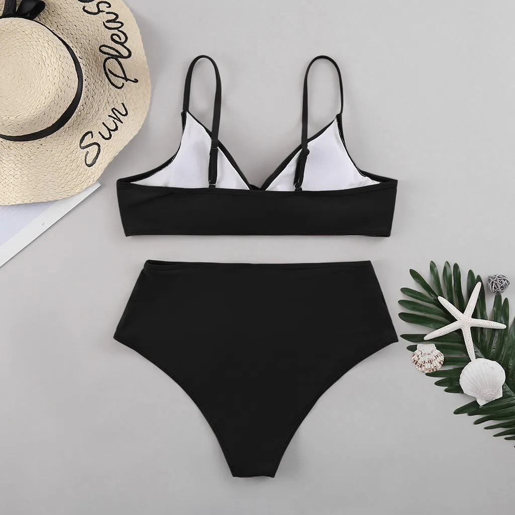 Bikini push up de cintura alta con cuello de pico para mujer, conjunto de bikini sexi push up para playa y piscina 2021