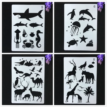

4Pcs A4 29x21cm Shark Giraffe Ocean Forest Animals DIY Layering Stencils Painting Scrapbook Coloring Embossing Decor Template