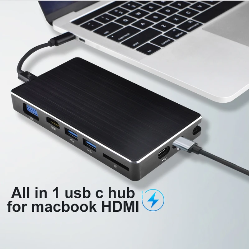 5-in-1 USB Type-C Hub HDMI 4K Gigabit Ethernet Rj45 Adapter for MacBook Pro PHX