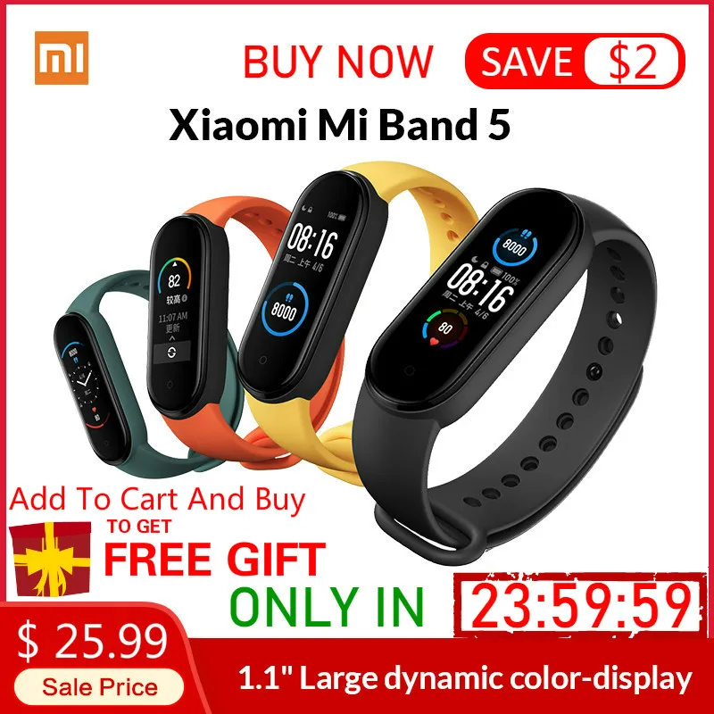 Умный Браслет Xiaomi Mi Band 5 водонепроницаемый фитнес трекер с цветным экраном AMOLED 1