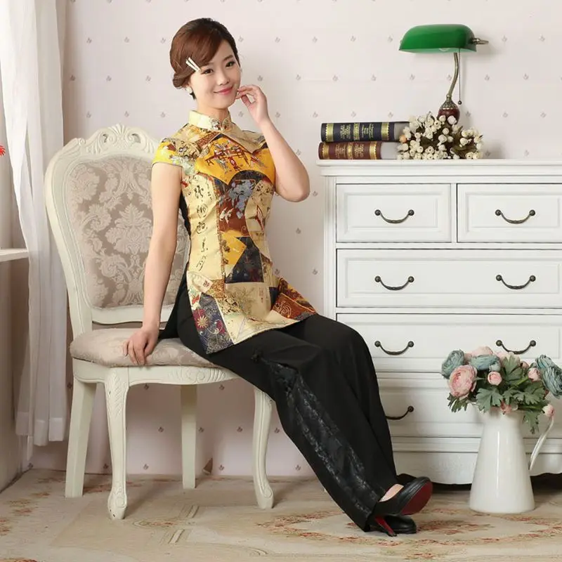 Китайский стиль ретро женский летний Повседневный короткий топ cheongsam Улучшенный Повседневный модный костюм Tang Летняя женская рубашка