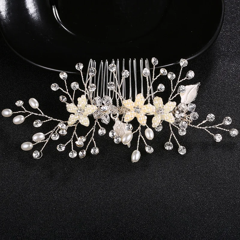 Crystal Peals Hair Combs Wedding Hair Headdress Fashion Hair Clips Accessories Handmade Women Head Ornaments FS119