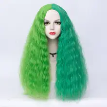 Косплей микс 75 см косплей синтетический парик для афро длинные кудрявые Омбре зеленые волосы термостойкие большие волосы Роза сетка+ шапка