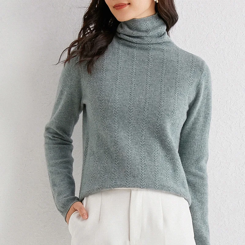 

New pullover sweater long-sleeved high-neck solid color cashmere sweater simple and versatile sweater top