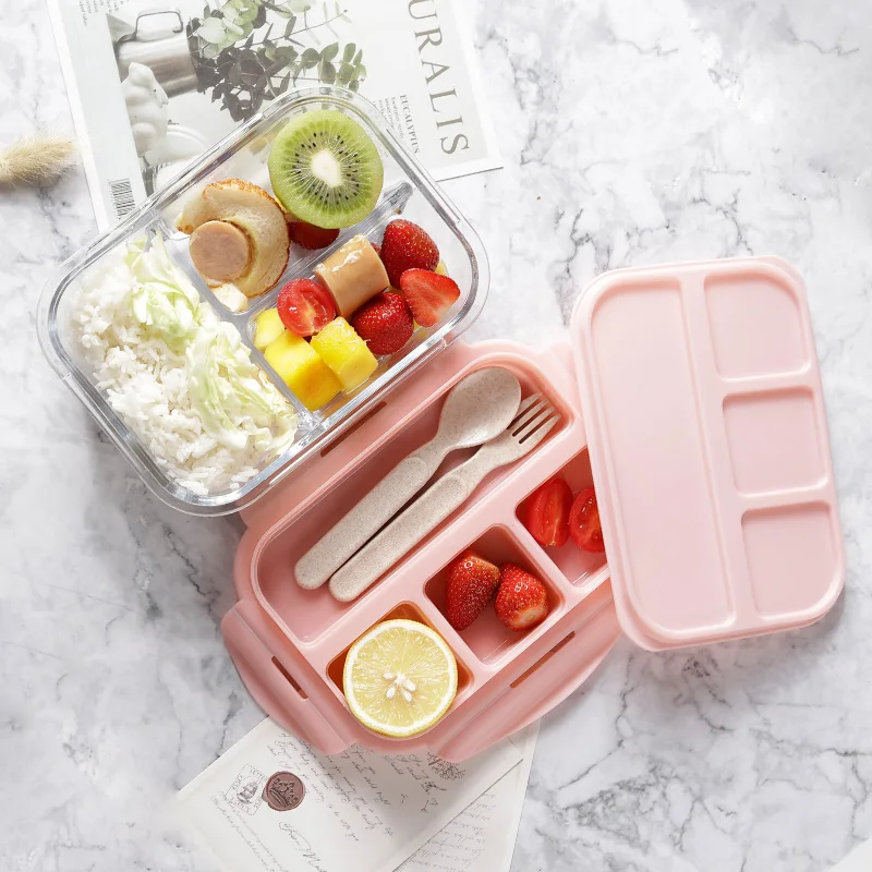 Ланч-бокс для детей стеклянный микроволновый Bento box контейнер для еды и отсек для хранения школы герметичный кухонный с подогревом