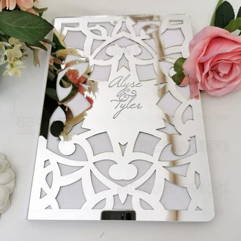 

Personalized Wedding Signature Guest Book Mirror Cover Empty White Blank Pages Favor Gift Pary Check in Book Bridal G010
