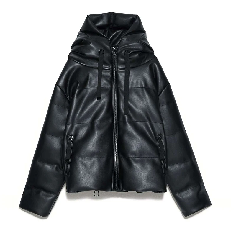 Пальто из искусственной кожи, зимняя куртка с капюшоном, женские толстые теплые парки на молнии, верхняя одежда, женское повседневное однотонное короткое зимнее пальто - Цвет: Black