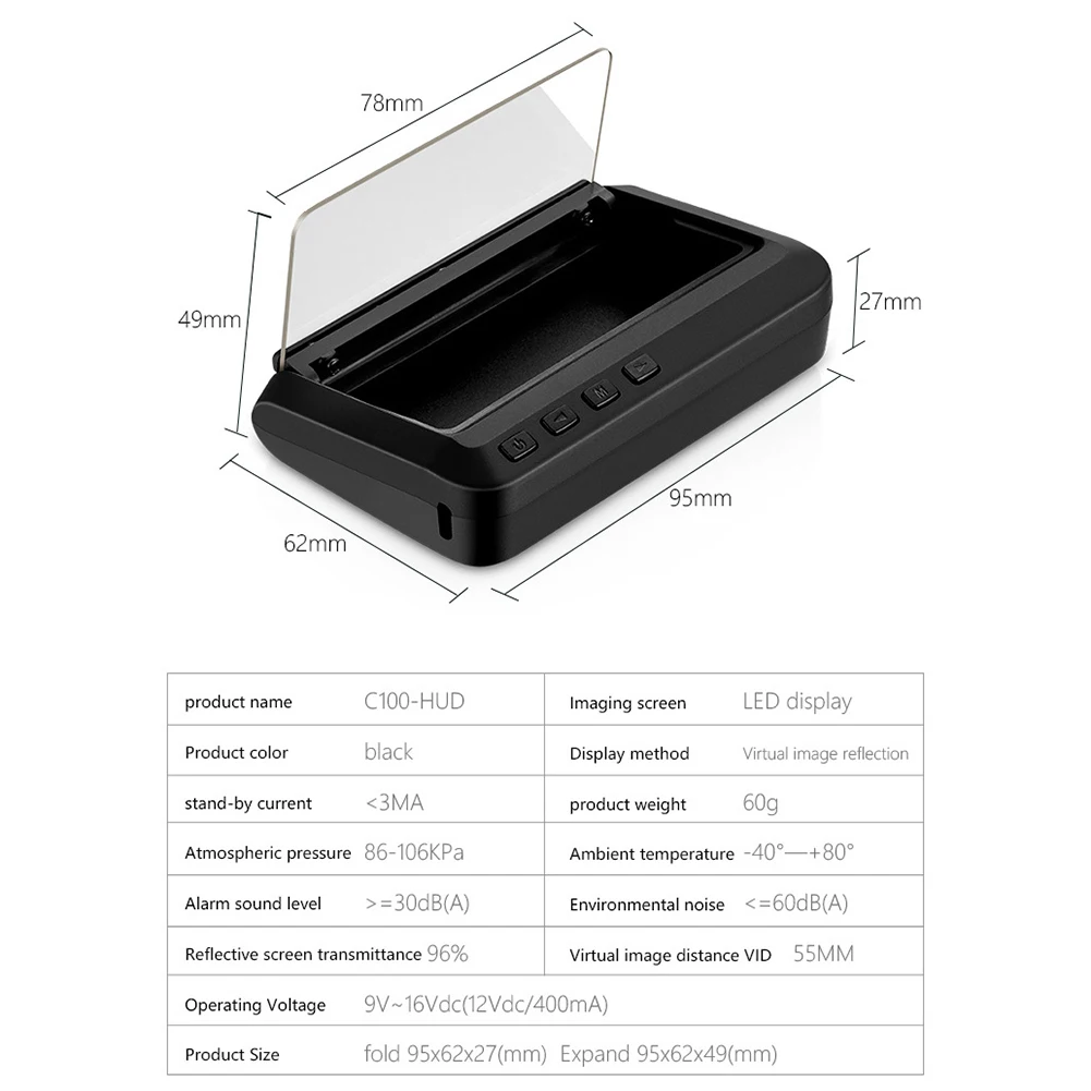 OBD2 HUD зеркало Автомобильный дисплей C100 цифровой скоростной проектор охранная