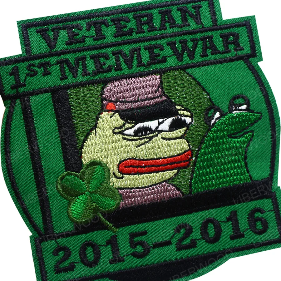 Pepe Veteran of 1st First Meme War- Patch veteran Pepe Shadilay sad frog 4-leaf clover 4chan patch badge applique