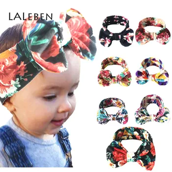 

New Floral Printing Big Baby Girl Bows Knot Baby Hairband Cotton Soft Adjustable 0-18M Baby Turban Baby Hair Accessories