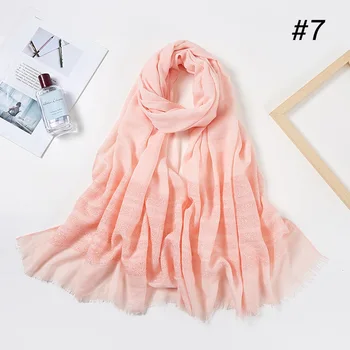 

2020 Women Long Glitter Shimmer Muslim Viscose Head Wrap Hijab Scarf Female Solid Color Red