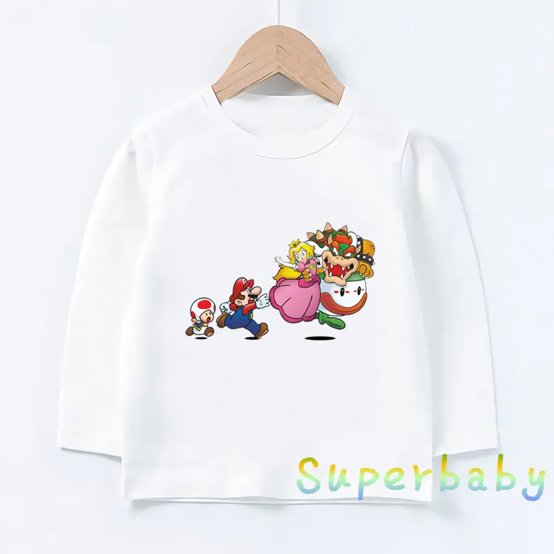 Детская футболка с принтом «Super Mario Bros» Забавные топы с рисунком для маленьких мальчиков и девочек, детская футболка с длинными рукавами LKP5222